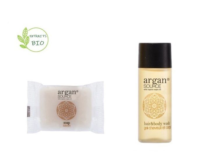 Argan savon d'invité 20g + gel douche 2en1 30ml - Sac en organza