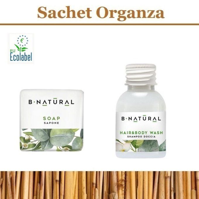 B Natural savon d'invité 20g + gel douche 2en1 30ml - Sac en organza