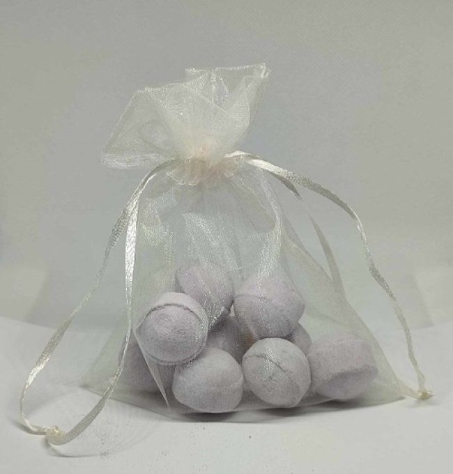 9 mini billes lavande en sachet organza