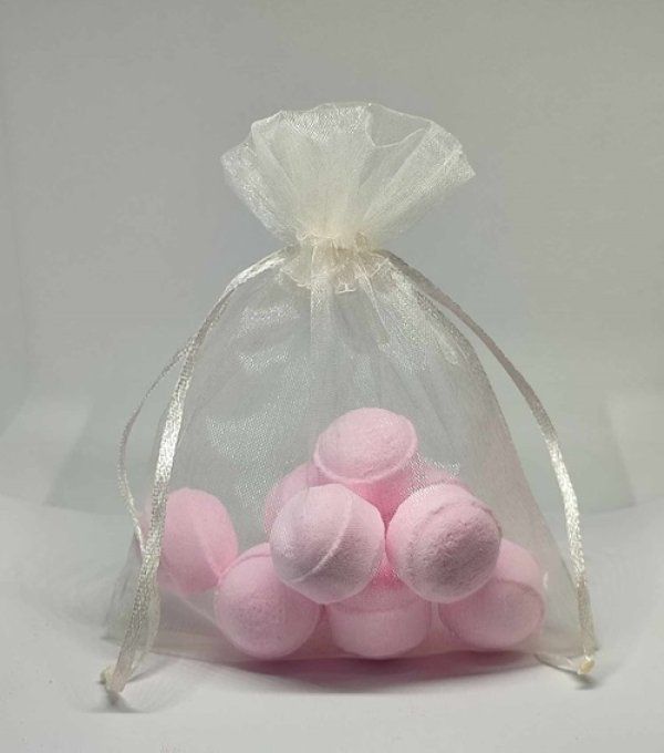 9 mini billes rose en sachet organza