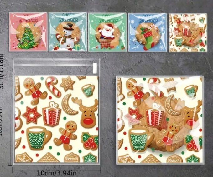 Sachet auto-adhésif "thème Noël" - Lot de 5