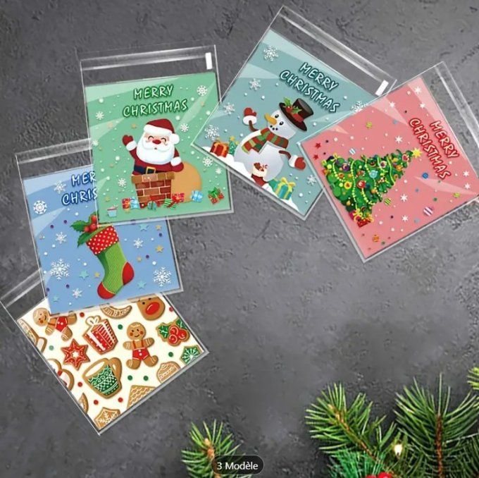 Sachet auto-adhésif "thème Noël" - Lot de 5